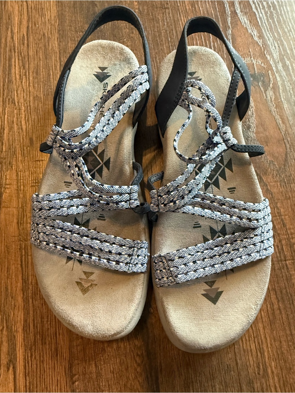 Skechers Memory Foam Slingback Sport Black/Blue Braided Strap Sandals size 8